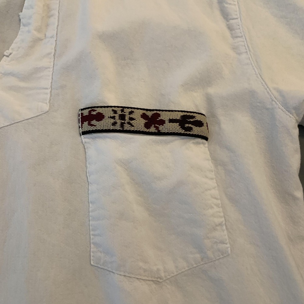 Adis Shirt Mens XL White Embroidered Band Collar Short Sleeve Beach Wear Cotton - Picture 5 of 9